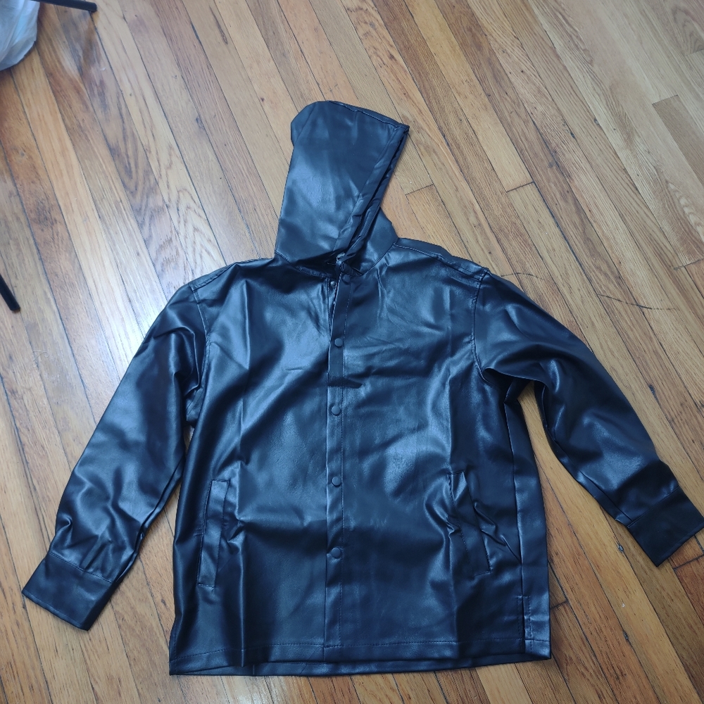 Faux Leather Hoodie Overshirt Jacket XS/Small